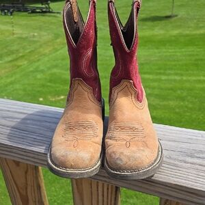 Ariat Womens Brown Red Pink Thread Western Boots Classic Leather Upper 8.5 B